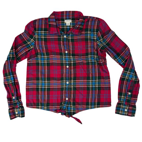 Crewcuts Girls Plaid Flannel Button Down Tie Front Shirt Size 14 Pink Blue - Picture 1 of 4